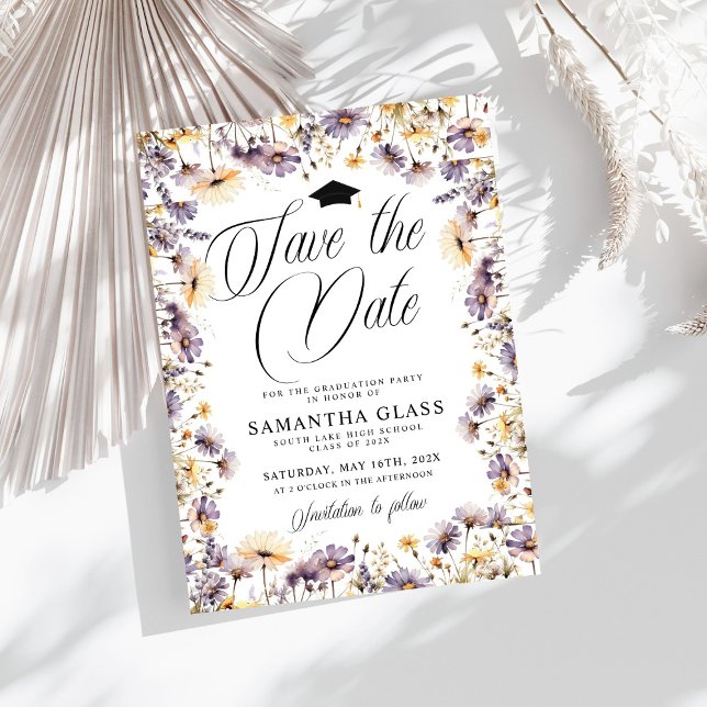 Convites Flores Roxas Modernas Salvem A Graduação De Data (Criador carregado)