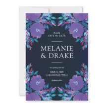 Flores roxas pintadas com mão Salvar a data