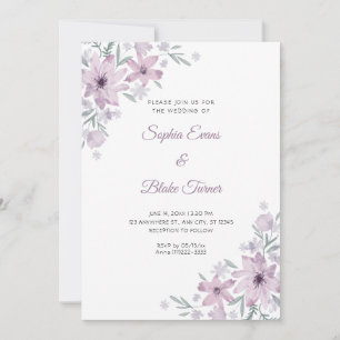 Convites Flores Roxas Românticas Florais Casamento Branco