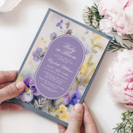 Convites Flores Roxas Rústicas Bebê em Chá de Sangue