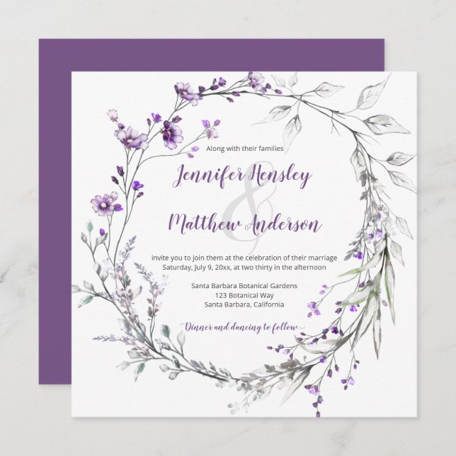 Convites Flores Roxas Vermelhos Vermelhidão Floral | (Frente/Verso)