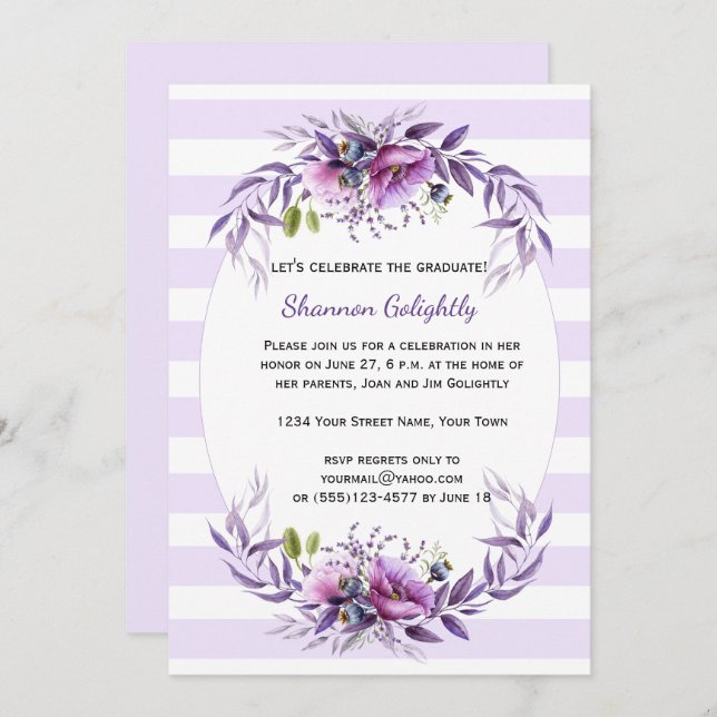 Convites Flores roxas violetas cor-de-rosa Grupo de distrib (Frente/Verso)