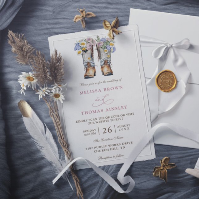 Convites Flores Rurais Casamento QR Code Rústico Chic Orçam (Criador carregado)