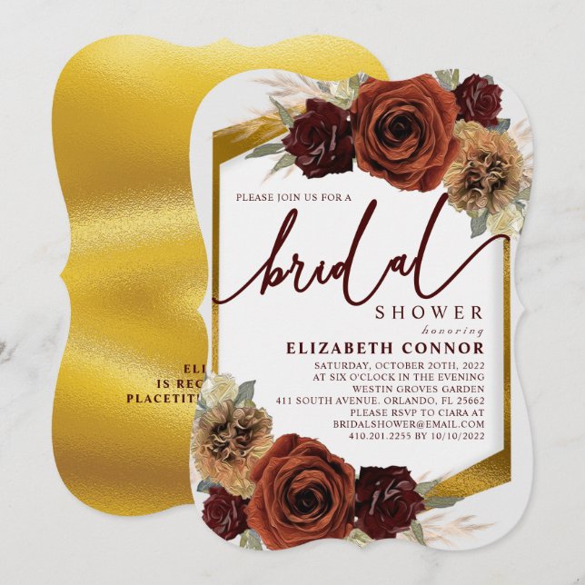 Convites Flores russas e Chá de panela de grama Pampas (Frente/Verso)