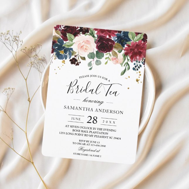 Convites Flores Rustic Burgundy Marinho Blue & Red Beauty (Criador carregado)