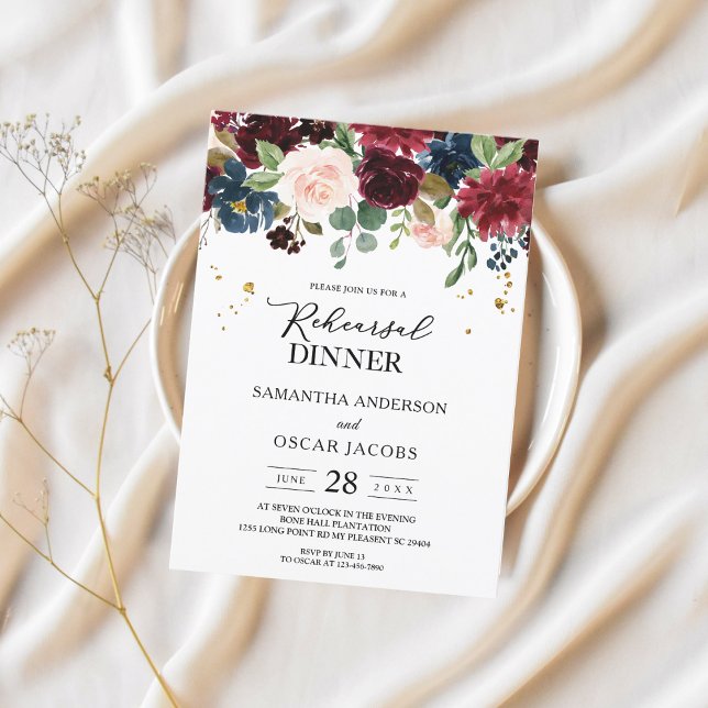 Convites Flores Rustic Burgundy Marinho Blue & Red Beauty (Criador carregado)