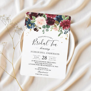 Convites Flores Rustic Burgundy Marinho Blue & Red Beauty