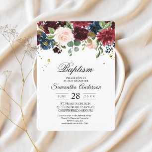 Convites Flores Rustic Burgundy Marinho Blue & Red Beauty