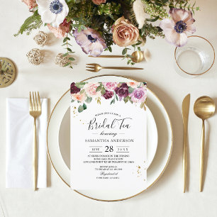 Convites Flores Rustic Burgundy Watercolor e Gotas Douradas