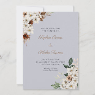 Convites Flores Rústicas Brancas Esmaecidas Boho Nuvem Cinz