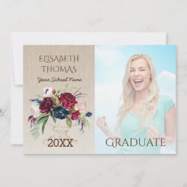 Convites Flores Rústicas Burgundy Formas Burlap Foto Gradua