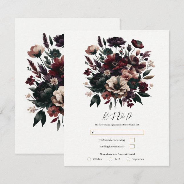 Convites Flores Rústicas e Temperamentais para Casamento Bo (Frente/Verso)