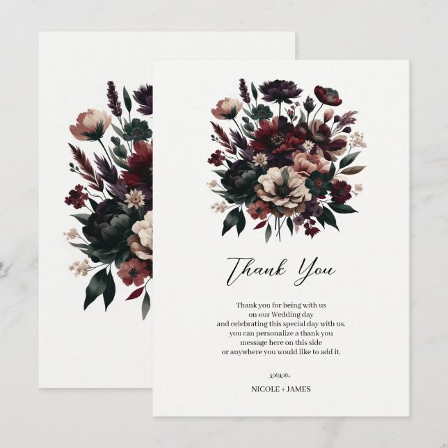 Convites Flores Rústicas e Temperamentais para Casamento Bo (Frente/Verso)