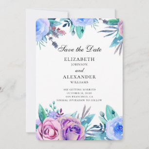 Convites Flores salvam a data. Casamento roxo e azul