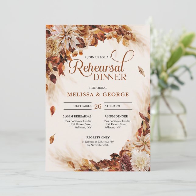 Convites Flores sazonais e flores de outono e cobre (Em pé/Frente)