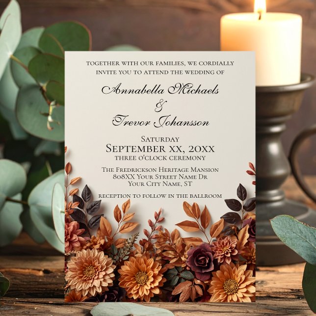 Convites Flores Secas Românticas de Outono Casamento Floral (Criador carregado)