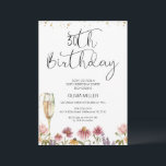 Convites Flores Selvagens aniversário de 30 anos de Vidro d<br><div class="desc">Flores Selvagens aniversário de 30 anos de Vidro de Champagne Convite para flores selvagens, convite para aniversário de 30 anos com um adorável arranjo multicolorido de flor selvagem e vidro de champanhe de cor alta e dourada. Este convite moderno para aniversário de 30 anos de flor silvestre também apresenta um...</div>