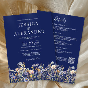 Convites Flores Selvagens Azuis Dusty Tudo Em Um Casamento 