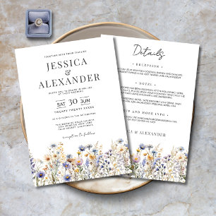 Convites Flores Selvagens Azuis Elegantes Todos Em Um Casam
