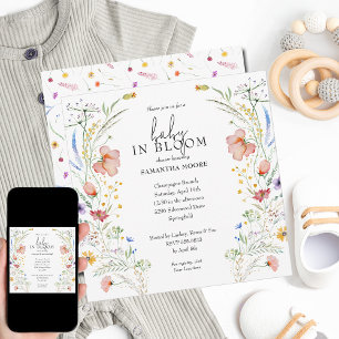 Convites Flores Selvagens Bebê em Chá Bloqueado