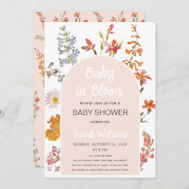 Convites Flores selvagens bebê em Chá de Arch Rosa Bloquead