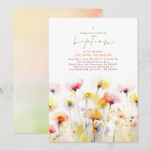 Convites Flores selvagens Blooms Elegante Boho Rosa Batismo