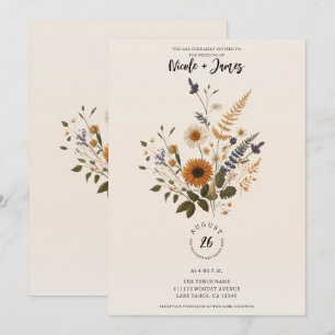 Convites Flores Selvagens Buquê Floral Vintage Boêmio Casam