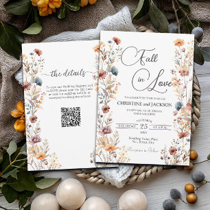 Convites Flores selvagens caem no amor Código QR Casamento