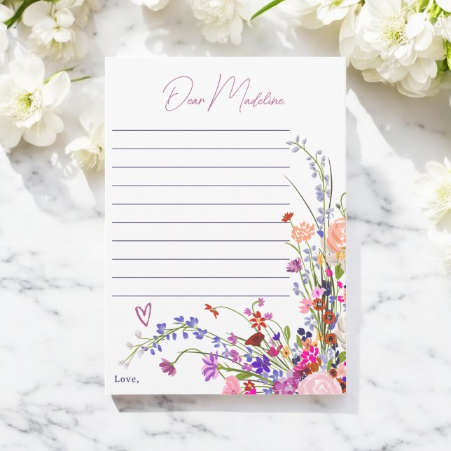 Convites Flores selvagens cápsula do primeiro aniversario (Wildflowers 1st birthday time capsule Letter Invitation)