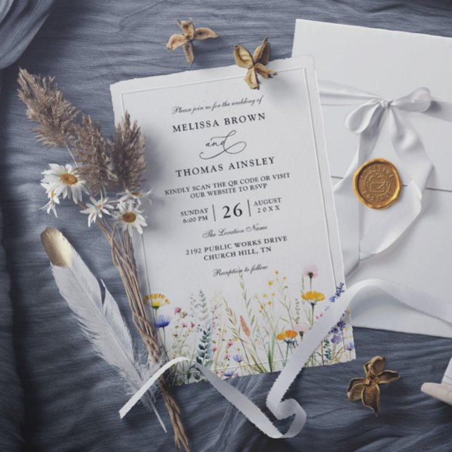 Convites Flores Selvagens Casamento Elegante Moderno Orçame (Criador carregado)