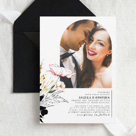 Convites Flores Selvagens Casamento Negro Elegante Foto Boh