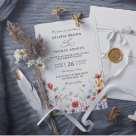 Convites Flores Selvagens Casamento QR Code Moderno Elegant