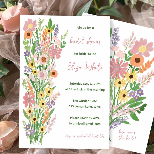 Convites Flores Selvagens, Chá de panela Personalizado Doce (Wildflowers Handpainted Sweet Custom Bridal Shower Invitation
)