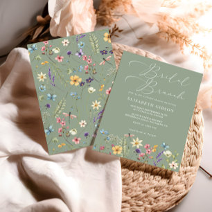 Convites Flores Selvagens e Borboleta Sage Green Bridal Bru