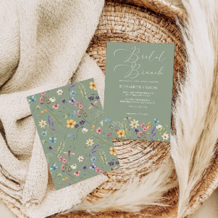 Convites Flores Selvagens e Borboleta Sage Green Bridal Bru