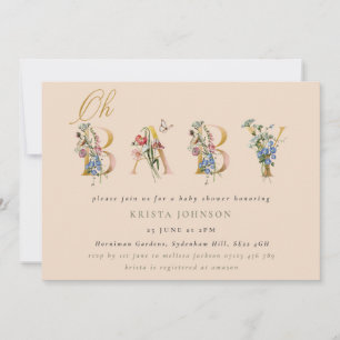 Convites Flores selvagens e Chá de fraldas Dourado Inv