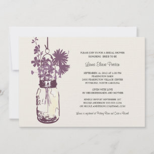 Convites Flores selvagens e Chá de panela de Mason Jar