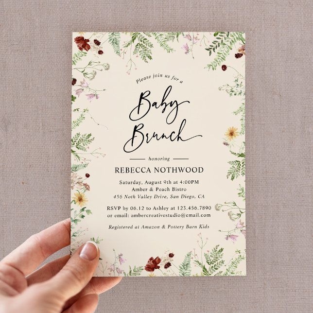 Convites Flores Selvagens Elegantes Boho-Themed Baby Brunch (Criador carregado)