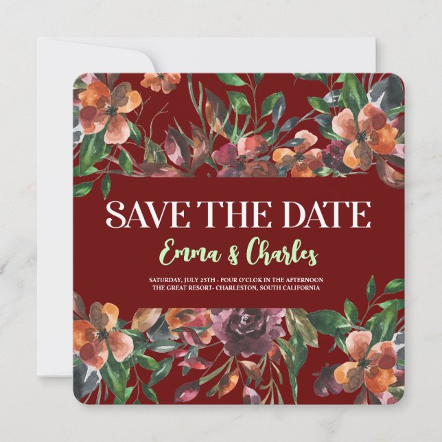 Convites Flores Selvagens Escuras Salvem A Data (Frente)