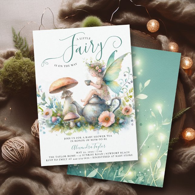 Convites Flores Selvagens Fadas De Cogumelo Chá De Bebê (little fairy garden tea party girl baby shower invitation magical mushroom village forest cute art)