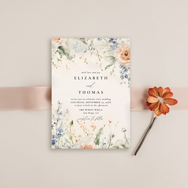 Convites Flores Selvagens Fête Casamento outono Elegante Ro (wildflower wedding theme invitation watercolor happy fall garden modern classic elegant formal)