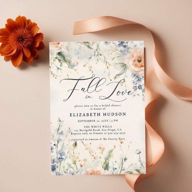 Convites Flores Selvagens Fête Chá de panela Romântico (fall bridal shower invitations wildflowers garden romantic watercolor elegant casual chic)