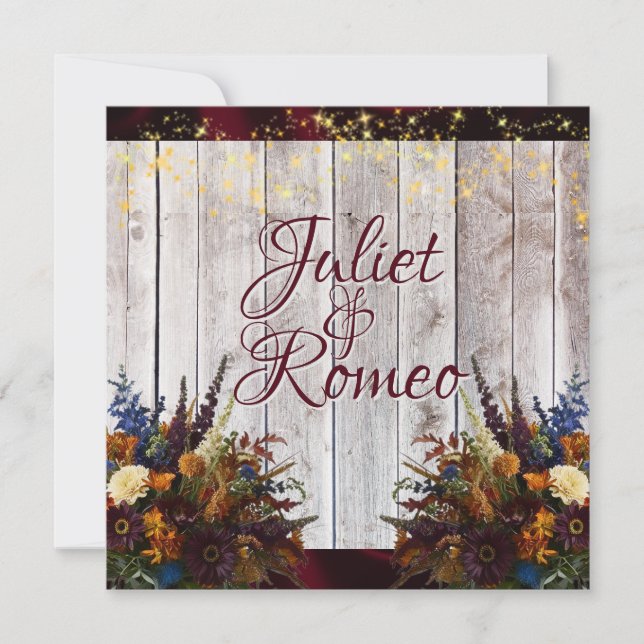 Convites Flores selvagens, Fita de Borgonha e Casamento das (Frente)