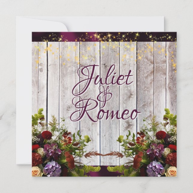 Convites Flores selvagens, Fita Roxa e Luzes Casamento 2 (Frente)