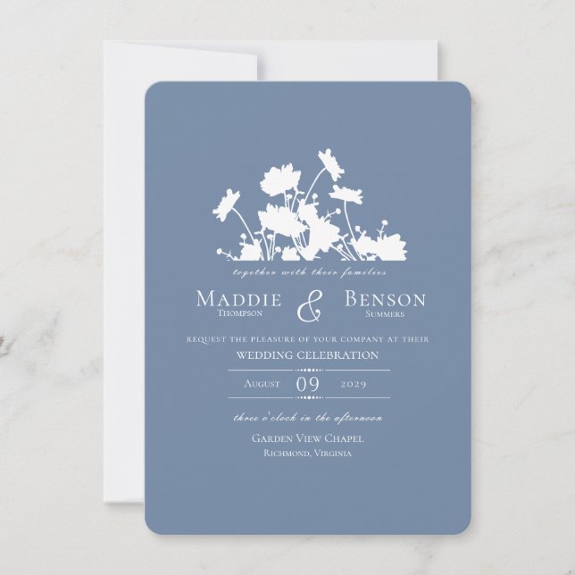 Convites Flores selvagens Ink Cornflower Blue (Frente)