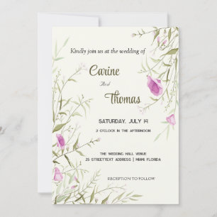Convites Flores selvagens, lindas flores, casamento feito à