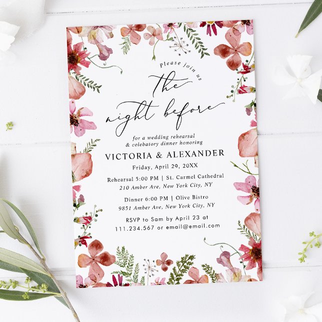 Convites Flores Selvagens Modernas Na Noite Antes Do Casame (Criador carregado)