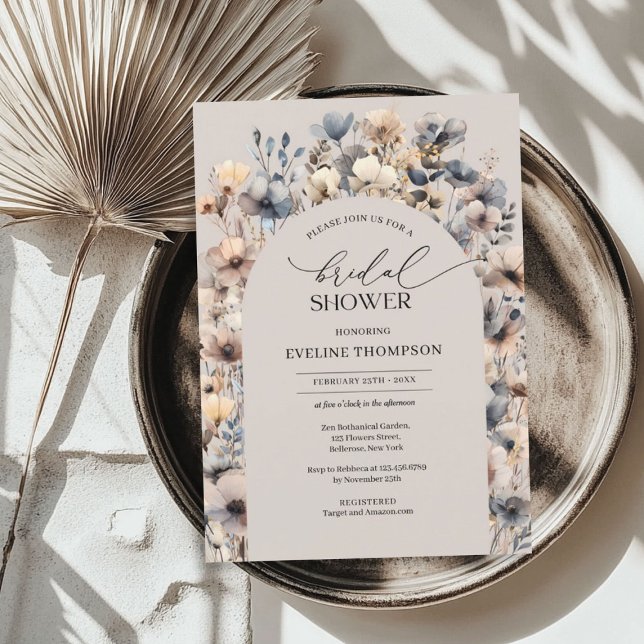Convites Flores selvagens neutras do outono do arco moderno (Modern boho arch autumn neutral wildflowers invitation)