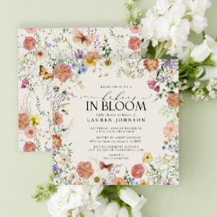 Convites Flores Selvagens Pressionadas Bebês Florais em Flo