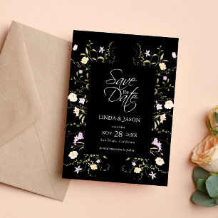 Convites Flores Selvagens Pretas e Brancas Casamento Salve